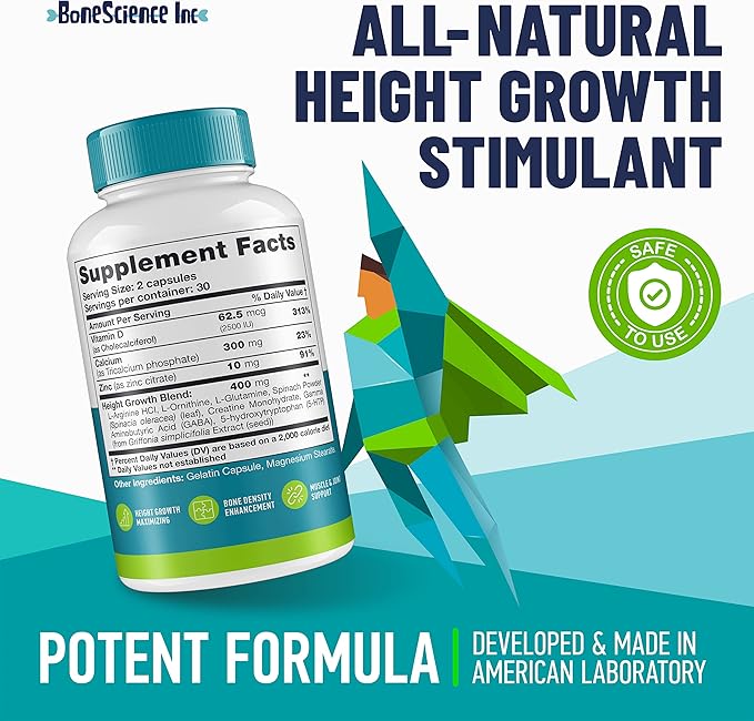 (Pack of 2) Height Growth Maximizer - Made in USA - Natural Height Increase Booster &amp Bone Growth Pills - Grow Taller Supplement for Adults Teens &amp Kids - Vitamins for Boys &amp Girls to Get