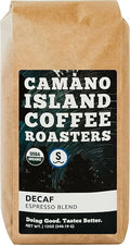 Camano Island Coffee Roasters Decaf Espresso Blend Ground 12oz Fresh Dark Roast Swiss Water Processed USDA Organic Fairly Traded Shade Grown Top 1% Arabica Sweet Molasses Mixed Berry Flavor