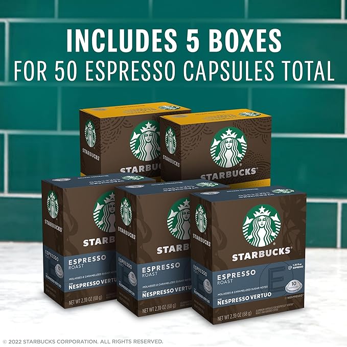 Starbucks by Nespresso Vertuo Blonde &amp Dark Roast Variety Pack Coffee &amp Espresso 50-count Coffee and Espresso Pods Brews 7.8 oz and 1.35 oz.