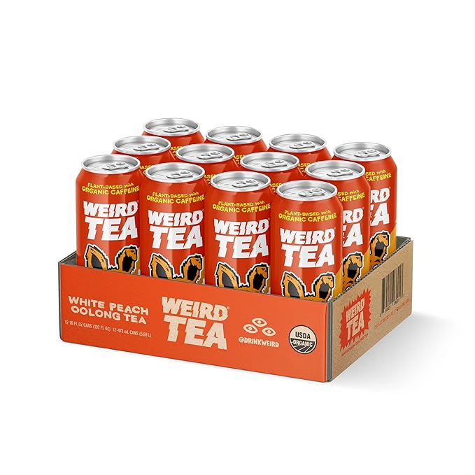 Drink Weird Organic White Peach Oolong Tea – 16oz Cans 160mg Organic Caffeine Pack of 12 – A Refreshing Energy Drink Alternative