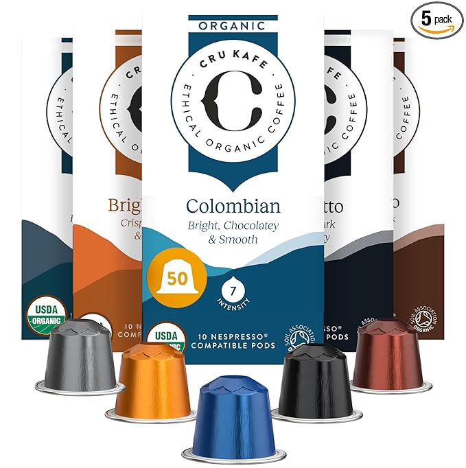 CRU Kafe Discovery Set Organic Coffee Pod 50 Pods (5 Packs of 10 Coffee Capsules) Compatible with Nespresso OriginalLine