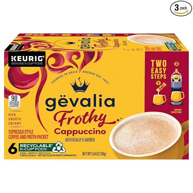 Gevalia Kaffe 2-Step K-Cup &amp Froth Packets (Cappuccino Espresso) 6 Count (Pack of 3)