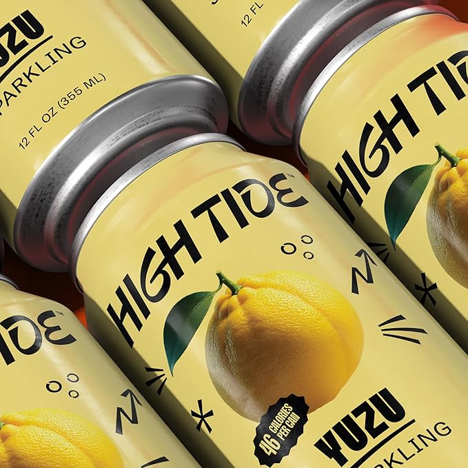 High Tide Yuzu Sparkling Juice - Flavored Carbonated Water Beverage 46 Calorie per Can Made with Real Yuzu Juice (Not from Concentrate) Lightly Sweetened with Organic Cane Sugar - 12 Fl Oz per Can
