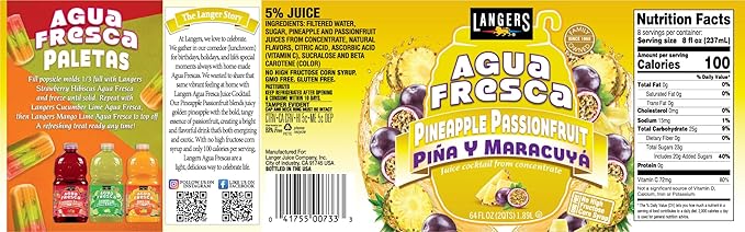 Langers Agua Fresca Pineapple Passionfruit 64fl oz (Pack of 8)