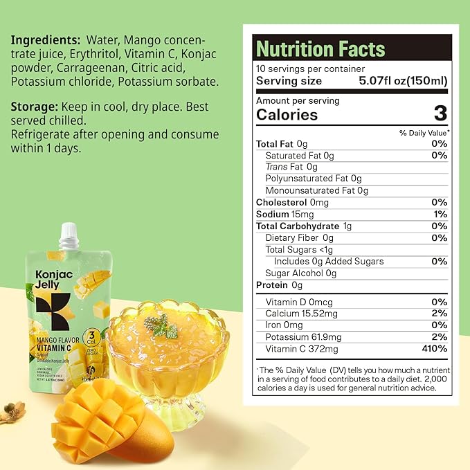 Hethstia Konjac Jelly Collagen Peptides Various Flavors and Konjac Jelly-Mango Flavor Drinkable Snack 10-Pack Squeeze Pouches