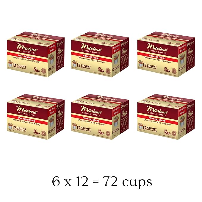 Mitalena Morning Blend Low Acid Coffee Pods - Medium Roast Organic compatible with Keurig - Enjoy Small Batch Artisan Coffee Avoid Heartburn and Acid Reflux - 96 cups