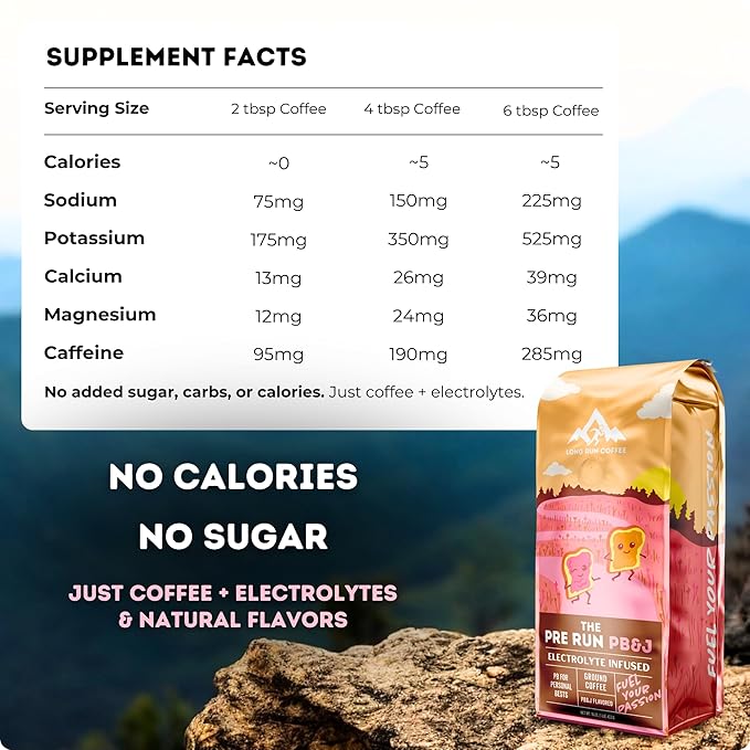 Long Run Coffee – Hydrating Coffee with Electrolytes – All Natural Energy + Hydration + Recovery for Athletes – Stomach Friendly Electrolyte Coffee for Runners (5 lb Peanut Butter &amp Jelly)