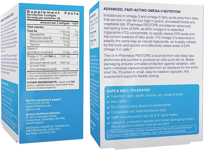 Pharmepa Restore &amp Advanced Hydrolyzed Collagen Peptides Bundle 1000mg Pure EPA Omega-3 Fish Oil &amp 100% Grass Fed Bovine Collagen Protein Powder by Igennus