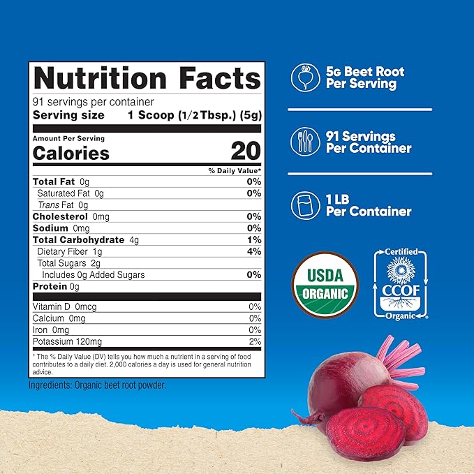 Nutricost Organic Beet Root Powder 1 LB - Vegan Superfood Certified USDA Organic (Pack of 2)