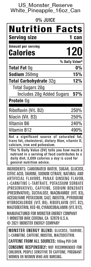 Monster Energy Reserve White Pineapple Yellow Energy Drink 16 Ounce | Pack of 15