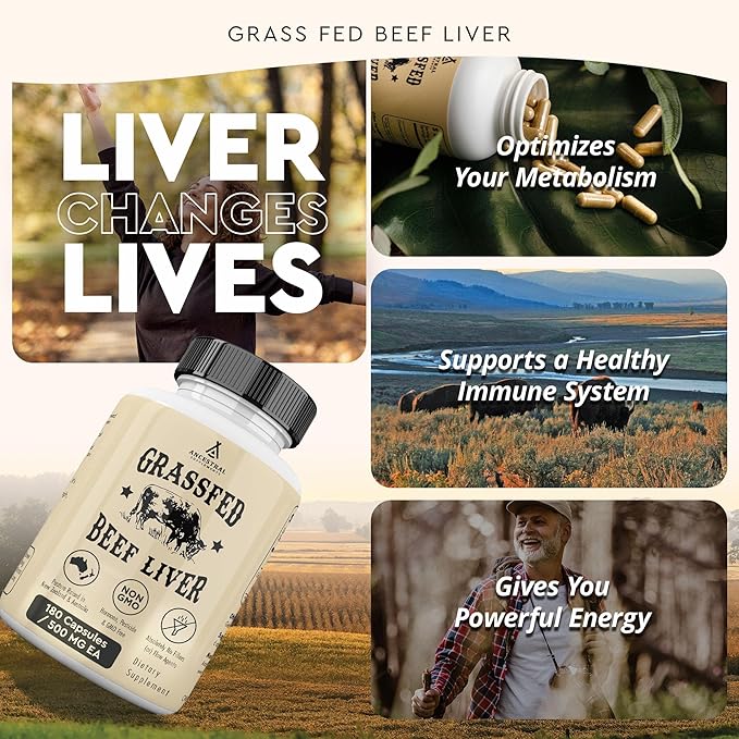 Ancestral Supplements Grass Fed Beef Liver 180 Capsules Supports Energy Production Detoxification Digestion Immunity and Full Body Wellness Non-GMO Freeze Dried Liver Health Supplement