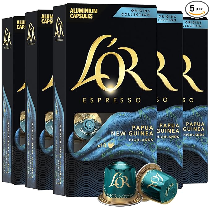 L'OR Espresso Capsules 50 Count Papua New Guinea Single-Serve Aluminum Coffee Capsules Compatible with the L'OR BARISTA System &amp *Nespresso Original Machines