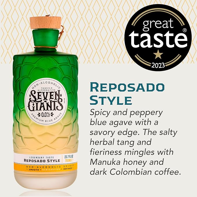 Seven Giants Reposado Style Blanco Style and Añejo Style Tequila Alternative | Non Alcoholic Tequila | Premium Non Alcoholic Spirits by Spirits of Virtue | Imported by Think Distributors (700ml)