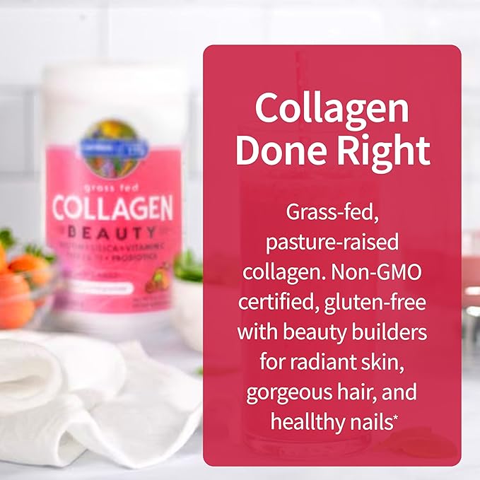 Garden of Life Grass Fed Collagen Beauty - Cranberry Pomegranate 20 Servings Powder for Women Men Hair Skin Nails Hydrolyzed Collagen Peptides Protein Powder Supplement