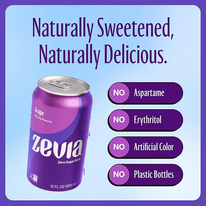 Zevia Zero Calorie Soda Grape 12 Ounce Cans (Pack of 20)