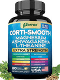 Corti-Smooth Cortisol Supplement Magnesium L-Theanine Ashwagandha Magnolia Bark Panax Ginseng Bacopa Monnieri GABA Lions Mane Ginkgo Biloba Phosphatidylserine Valerian Root (180 Caps)
