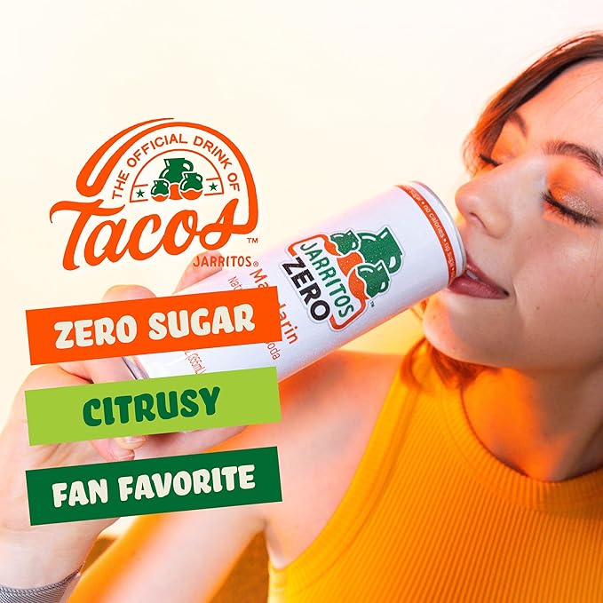 Jarritos - Mexican Soda Soft Drinks Mandarin ZERO Sugar (12 oz 355ml) 24 Cans (3 Boxes of 8) - Sugar Free - 0 Calories 0g Fat - Made in Mexico - Natural Flavor Soda Pop - Party &amp BBQ Beverages