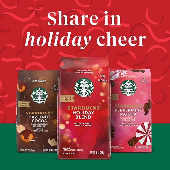 Starbucks Ground Coffee Medium Roast Coffee Starbucks Holiday Blend 100% Arabica 1 Bag (17 oz)