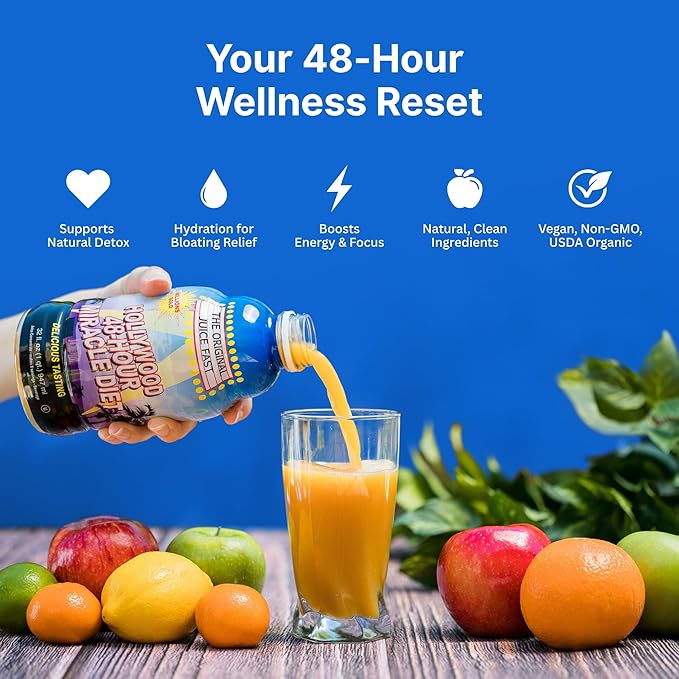 Hollywood diet 48 Hour Juice Cleanse Drink 2 Pack Vitamin-B Infused Detox Cleanse for Body Reset Hydration and Energy | Ideal for Intermittent Fasting Bloating Support Event Prep 32 oz