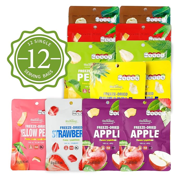 ONETANG Freeze-Dried Mixed Fruit 12 Pack Single-Serve Pack Non GMO Kosher No Add Sugar Gluten free Vegan Holiday Gifts Healthy Snack 0.35 Oz