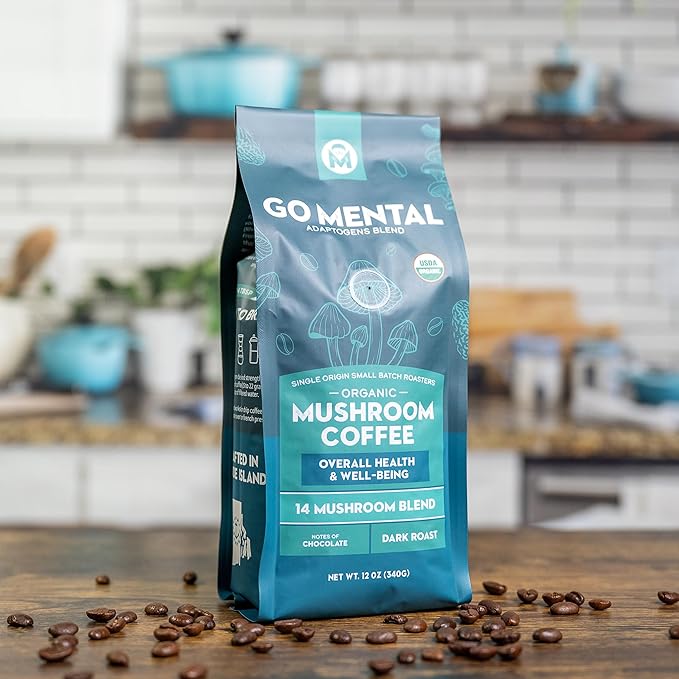 Organic 14 Mushroom Coffee Blend Dark Roast Organic Lion's Mane Chaga Red Reishi and more Chocolate Notes Enhances Overall Health Immune Support And Wellbeing Ground 12 oz Bag
