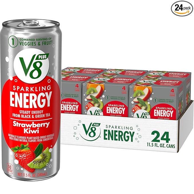 V8 +ENERGY Strawberry Kiwi Energy Drink Made with Real Vegetable and Fruit Juices 11.5 FL OZ Can (6 Packs of 4)
