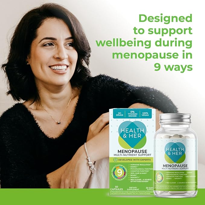 Health &amp Her Menopause Supplements for Women - Multi-Nutrient Support Menopause Vitamins for Energy Bones Muscles Skin &amp Hair Vegan Gluten-Free Non GMO (60ct - 1 Month)