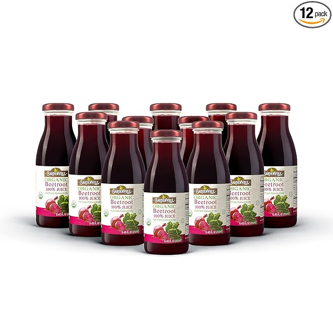 Gardenville Organic Beetroot Juice (Pack of 12) USDA Organic No Added Sugar U Kosher Certified Pasteurized 8.4 oz Glass Bottles (Beetroot)