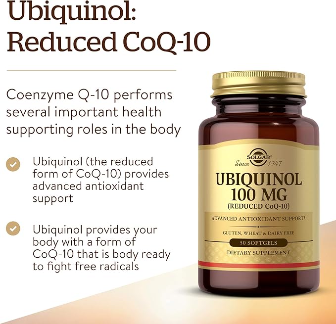 Solgar Ubiquinol 100 mg 50 Softgels - Advanced Antioxidant Support - Reduced Coenzyme Q10 (CoQ-10) - Gluten Free Dairy Free - 50 Servings