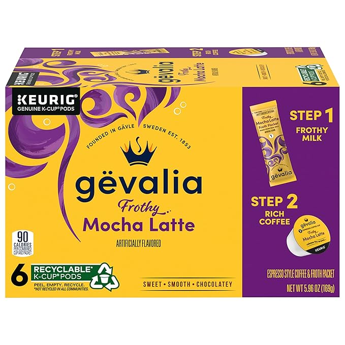 Gevalia 2-Step K-Cup &amp Froth Packets 6 Count 5.6oz Box (Pack of 3) (Mocha Latte).