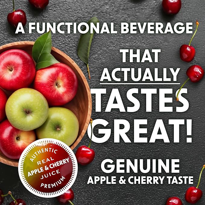 BING CRISP Energizing Juice Beverage – Apple &amp Cherry (12oz/24pk) – Made with REAL Juice! Only 2g added Sugar Low Calorie 5 B-Vitamins &amp Ginseng 100mg Caffeine Vegan Gluten + Dairy Free.