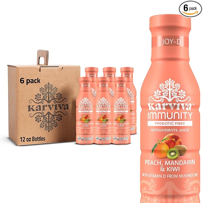 Organic Immunity Support Plant Based Juice 6 bottles 12 fl oz each Peach Mandarin and Kiwi Flavor Natural Electrolyte and High in Antioxidants Non GMO Low Glycemic Index