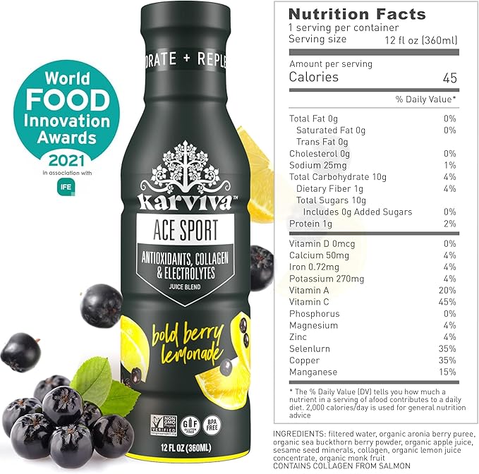 KARVIVA Immunity &amp Collagen Boost Juice Organic Wellness Juices with Prebiotics Collagen Natural Electrolyte Antioxidants Low-Sugar &amp Gluten Free 6 Bottles 12 oz