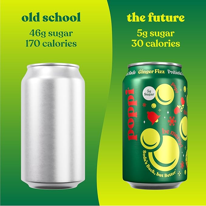 Poppi Sparkling Prebiotic Soda Beverage with Apple Cider Vinegar Seltzer Water and Fruit Juice Holiday Ginger Fizz Flavor 12 oz Pack of 12 Packaging May Vary