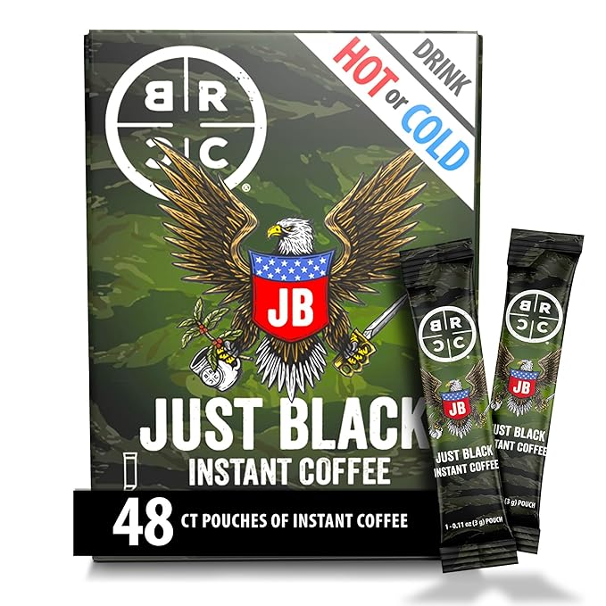 Black Rifle Coffee Company Just Black 48 Count Instant Coffee Sticks - Roasted Blend Made from Arabica Beans - Colombian &amp Brazilian Beans - Veteran Founded &amp American Made