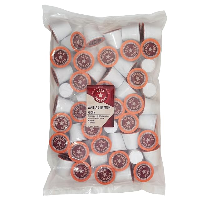 Lola Savannah Vanilla Cinnamon Pecan Caffeinated Coffee Pods Flavored Coffee in Pod Shaped Containers 50 Count