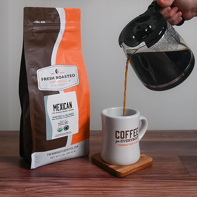 Fresh Roasted Coffee Organic Mexican | Mold &amp Myco 3rd Party Tested USDA Organic Kosher | Medium Roast 2 lb (32 oz) Whole Bean