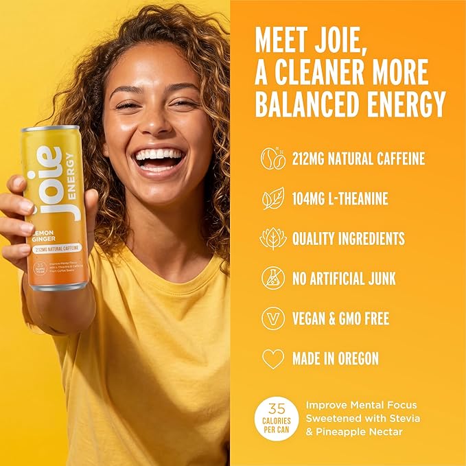 Joie Energy Drink (Lemon Ginger 12 Fl Oz (Pack of 12))