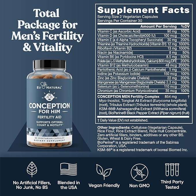 Conception for Her &amp Conception for Him Bundle - Fertility Supplements for Couples - Hormonal Balance Cycle &amp Ovulation Support + Sperm Count Motility &amp Strength - 120 Vegetarian Capsule