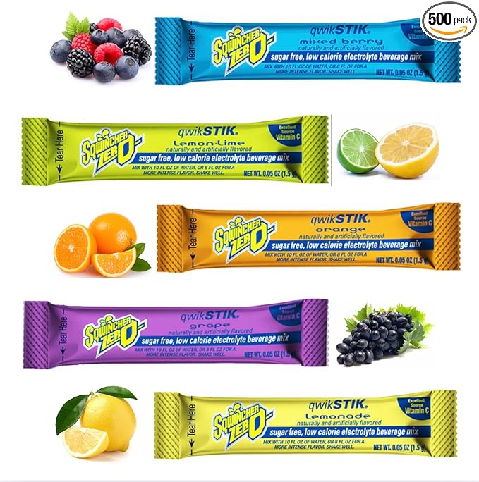 500-Pack Electrolyte Powder Packets ZERO Qwik Stik- Sugar-Free Drink Mix Assorted Flavors 500-Pack - Hydration Packets with Multi-Flavor