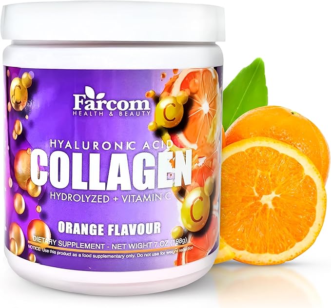 HYALURONIC Acid Collagen Powder Orange Collagen Supplements for Hair Joints and Skin. Multi Collagen Peptides with a Vitamin C and Fruit Flavor. 7 OZ / 198 G