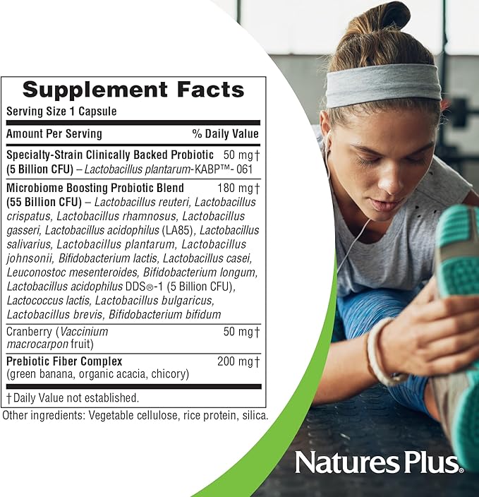 NaturesPlus GI Natural Probiotic Women - 30 Capsules - Digestive &amp Immune Support Urinary Tract Health - Includes Cranberry - Gluten Free - 30 Servings