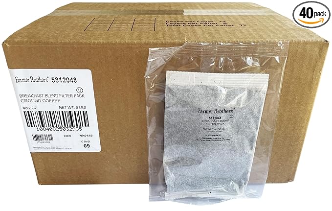 Farmer Brothers Coffee - Ground Medium Roast Breakfast Blend 2 Oz Filterpack Individually Wrapped (Bulk 40 Pack)