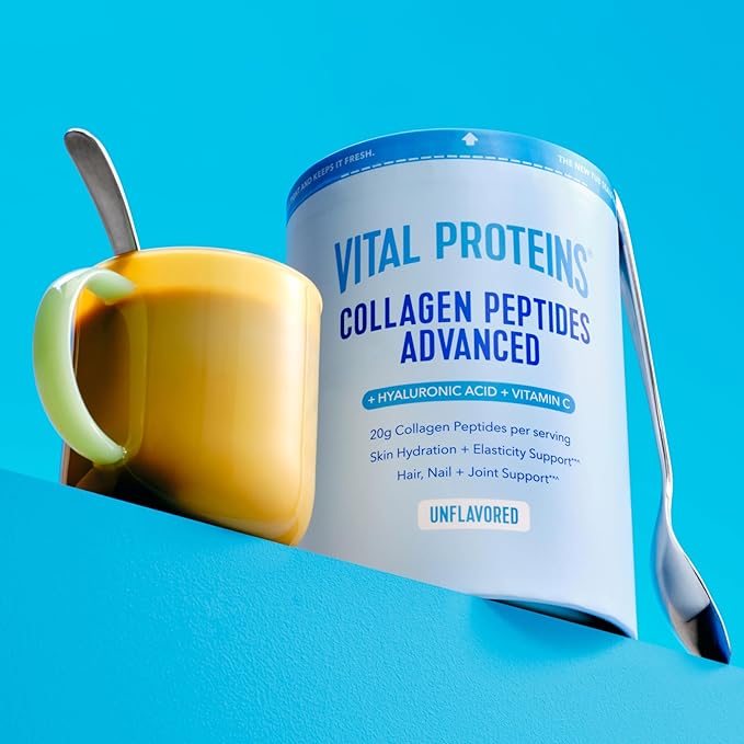 Vital Proteins Collagen Peptides Powder Advanced with Hyaluronic Acid &amp Vitamin C Collagen Supplements Unflavored 12 Servings