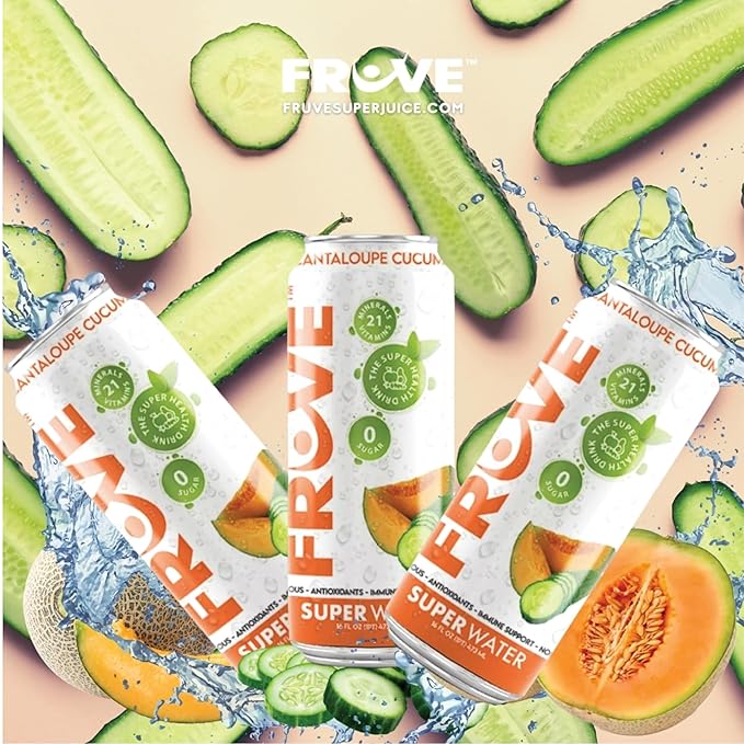 FrUve Super Water | Cantaloupe Cucumber Flavor | 12 16oz Cans | Healthy Drink | Zero Sugar | Low Calorie Drink | Powerful Antioxidants | Boosts Immune System | NON-GMO | The Super Health Drink