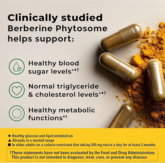 Nature Made Better Absorption Berberine Phytosome Supplement 1100mg Per 2 Capsules Daily Berberine Supplement for Cardiovascular Health Support 60 Capsules 30 Day Supply