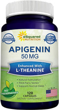 aSquared Nutrition Apigenin 50mg &amp L-Theanine 200mg - 120 Capsules - Apigenin Supplement Pills for Sleep and Relaxation - Natural Bioflavonoid Extract Found in Chamomile Tea