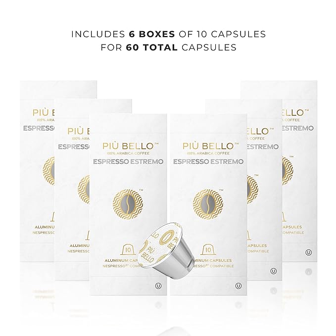 Piu Bello Espresso Estremo Coffee Pods – Espresso Coffee Pods for Nespresso Original Machines – Compatible Capsules Pack – Rich &amp Balanced Taste – Strong Italian Espresso Flavor – Kosher Certified