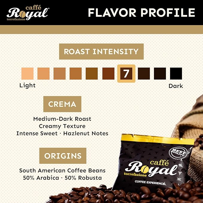 Royal Caffé Italian Coffee Beans – Crema Medium Dark Roast 50% Arabica Robusta Blend Hazelnut Notes Whole Bean Freshly Roasted Gourmet Coffee 2.2 Pounds (1000 Grams) Made in Italy