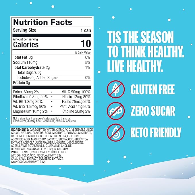 ZOA Zero Sugar Energy Drinks Dwanta's Holiday Punch - Sugar Free with Electrolytes Healthy Vitamin C Amino Acids Essential B-Vitamins and Caffeine from Green Tea - 12 Fl Oz (12-Pack)